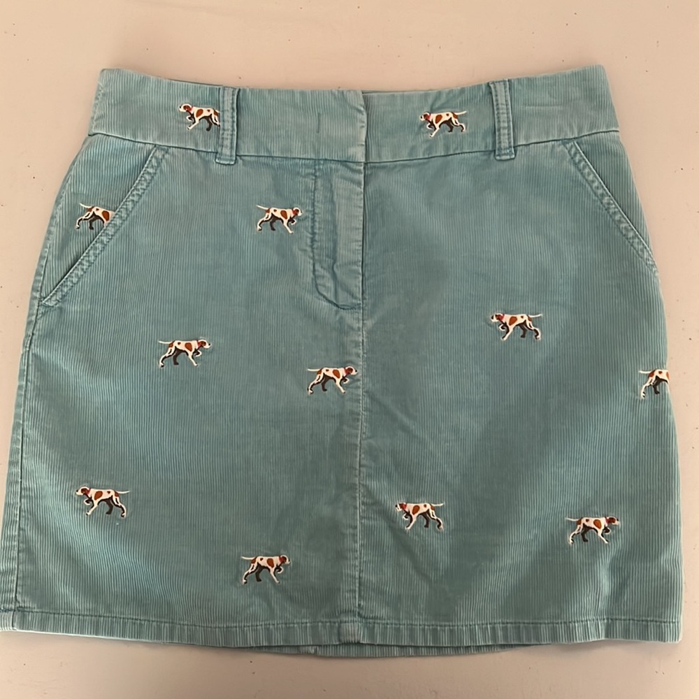 J. Crew CORDUROY Preppy DOG PRINT MINI Skirt HOUND Baby BLUE size 2